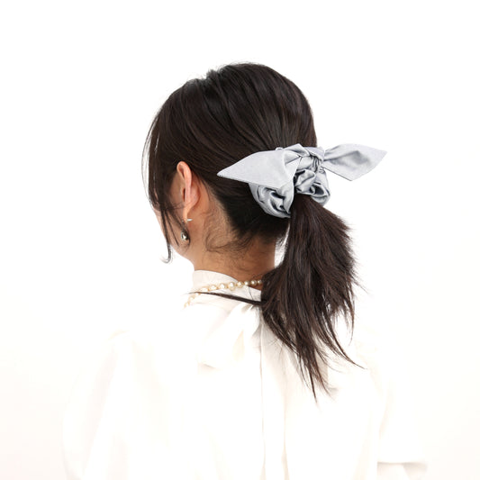 リボンシュシュ シルクデニム グレー