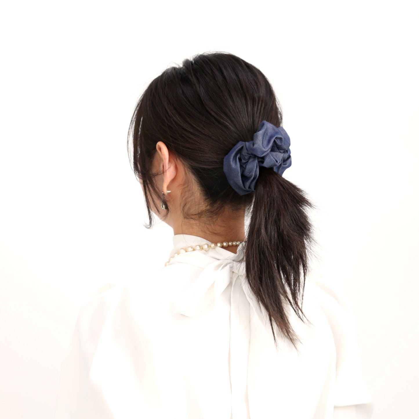 リボンシュシュ シルクデニム ネイビー