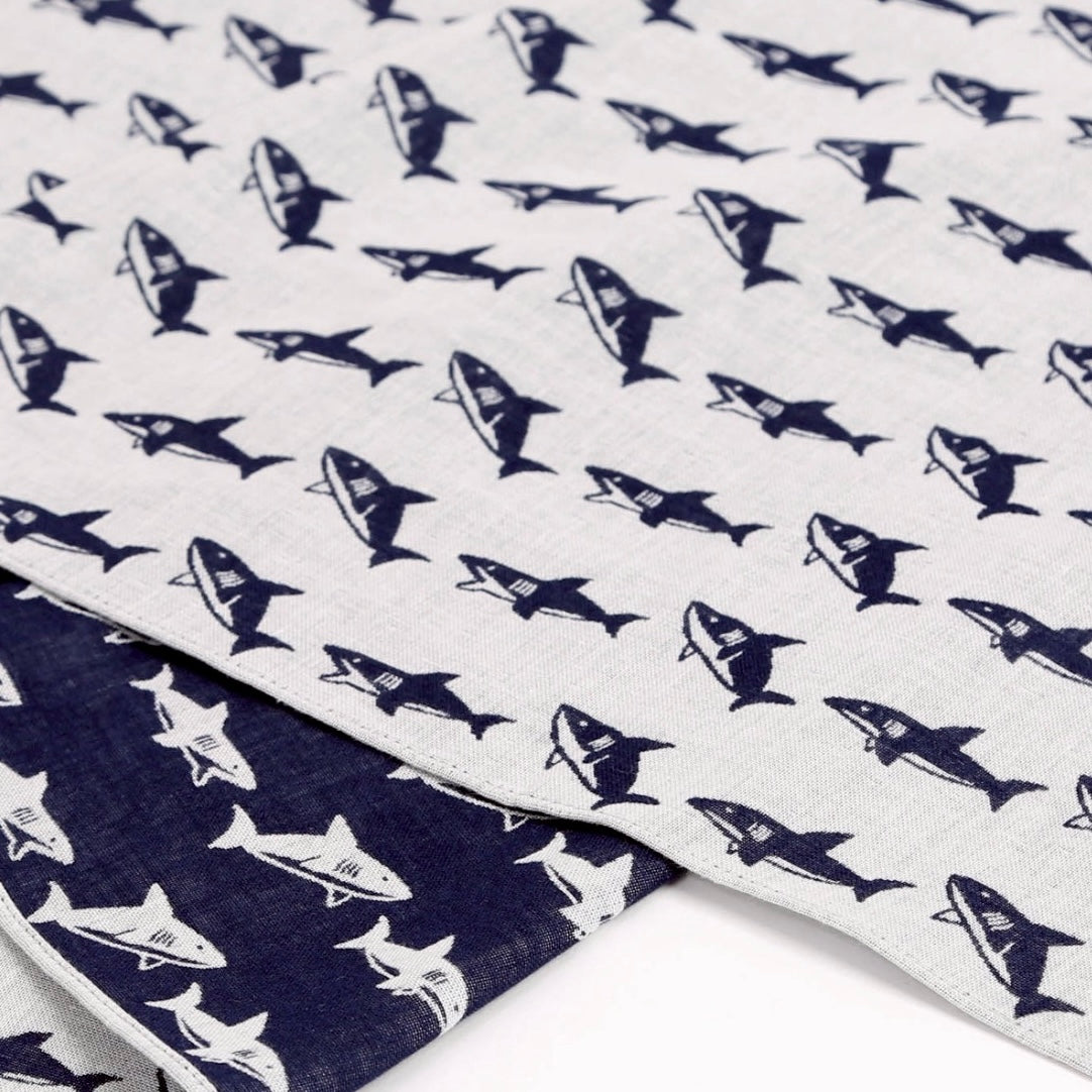 sold out【手ぬぐい】【近日中に次回受注予告】-鮫(サメ)-ダブルガーゼ手ぬぐい- 32cm巾×114cm全長