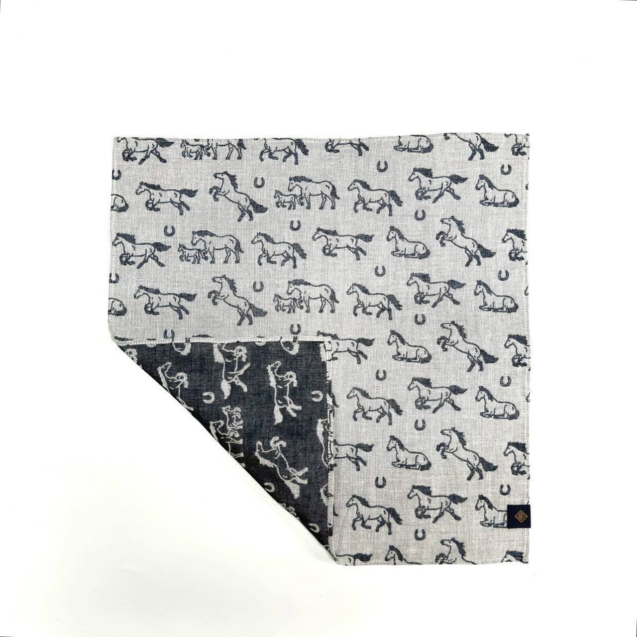 【ハンカチ】次回受注販売までお待ちください｜ダブルガーゼハンカチ（ウマ）36cm×36cm｜